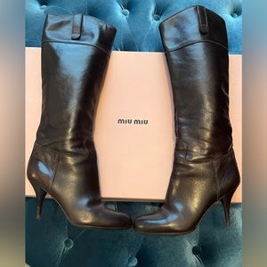 Miu Miu Prada brown leather high heel boots Made in Italy Size 37IT  7US